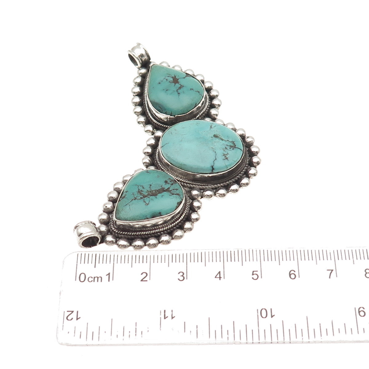 925 Sterling Vintage Southwestern Real Turquoise Large 43.1g Centerpiece Pendant