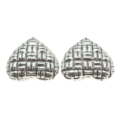 925 Sterling Silver Vintage Mexico Modernist Heart Clip On Oxidized Earrings