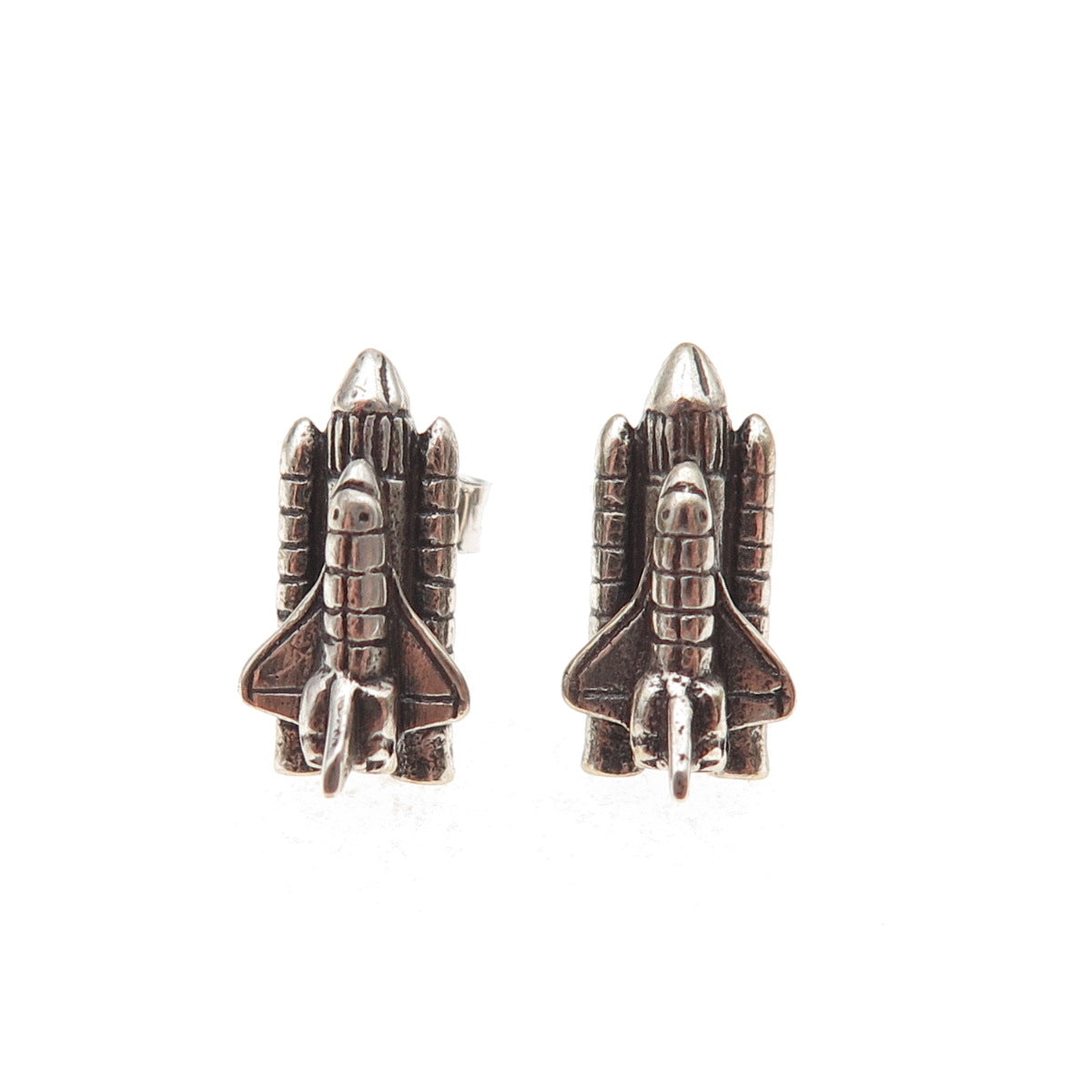 925 Sterling Silver Vintage Space Shuttle Oxidized Earrings
