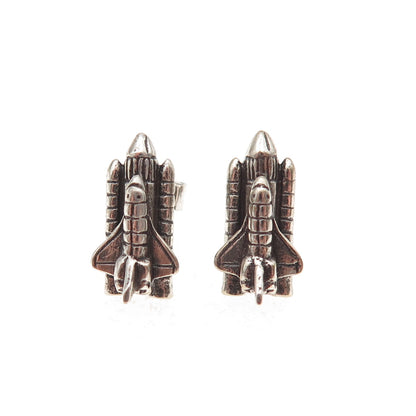 925 Sterling Silver Vintage Space Shuttle Oxidized Earrings