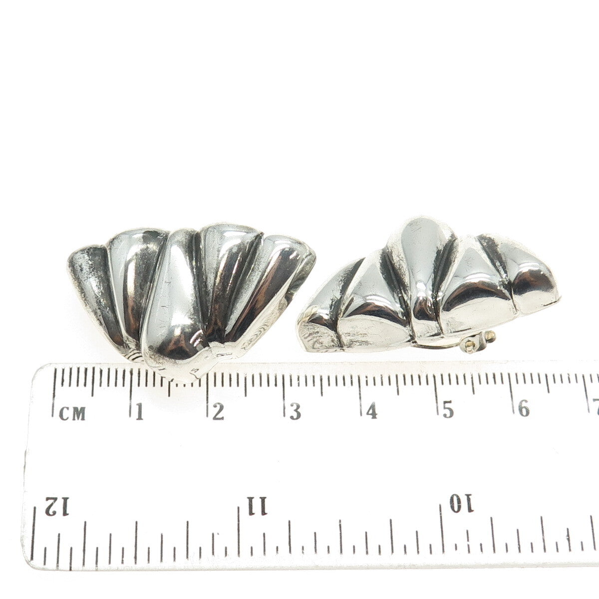 925 Sterling Silver Vintage Italy Modernist Puffy Clip On Earrings