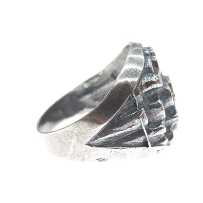 925 Sterling Silver Vintage Modernist Nugget Oxidized Ring Size 11.75