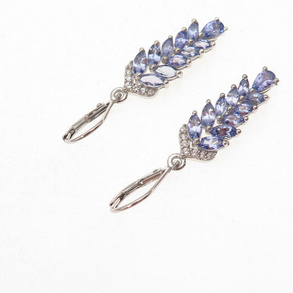 Chuck Clemency 925 Sterling Silver Real Tanzanite & White Topaz Dangle Earrings