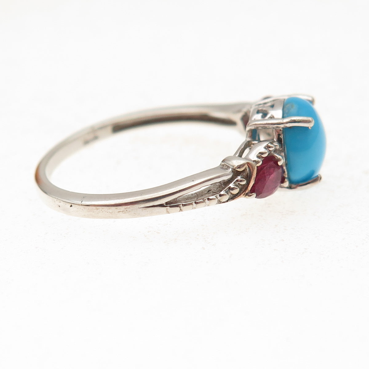 Chuck Clemency 925 Sterling Silver Real Turquoise & Red Sapphire Ring Size 9.25