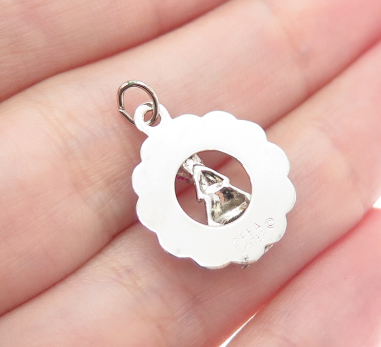 CREA Sterling Silver Vintage Pink Rhinestone Merry Christmas Minimalist Pendant