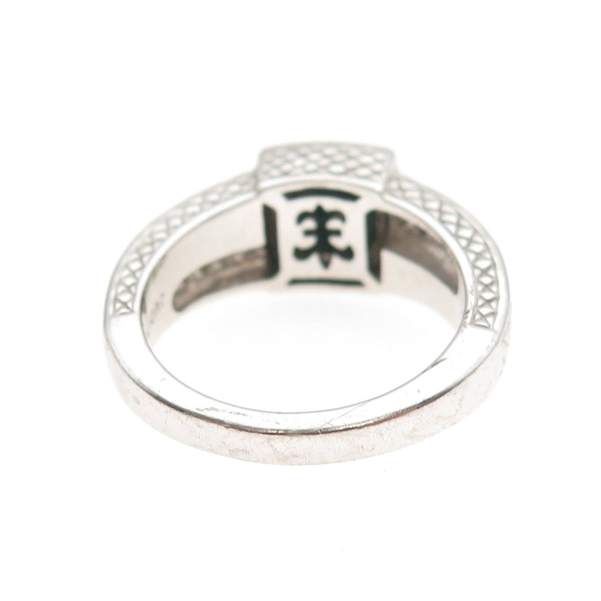 Judith Ripka 925 Sterling Silver Real Malachite MOP & C Z Signet Ring Size 9