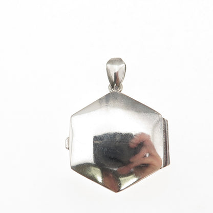 925 Sterling Silver Vintage Hexagon Pill / Snuff Box Charm Pendant