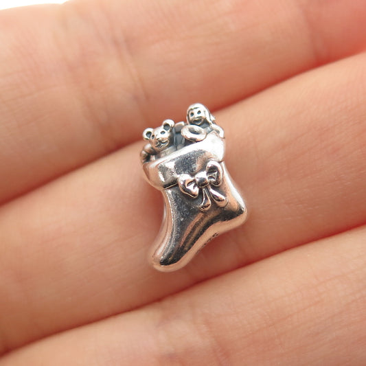 PANDORA 925 Sterling Silver Santa's Stocking Slide Bead Charm