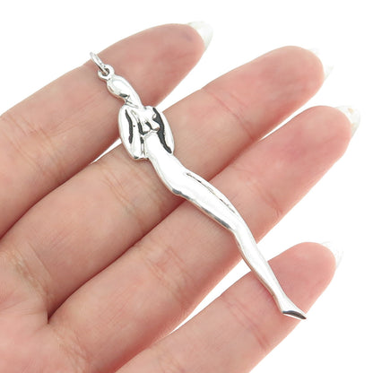 925 Sterling Silver Vintage Modernist Naked Woman Pendant