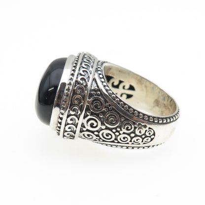 AF DESIGN 925 Sterling Silver Vintage Real Black Onyx Swirl Oxidized Ring Size 8