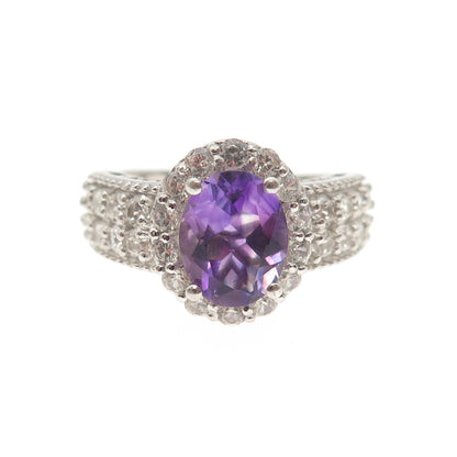 CHUCK CLEMENCY 925 Sterling Silver Real Amethyst & White Topaz Ring Size 6