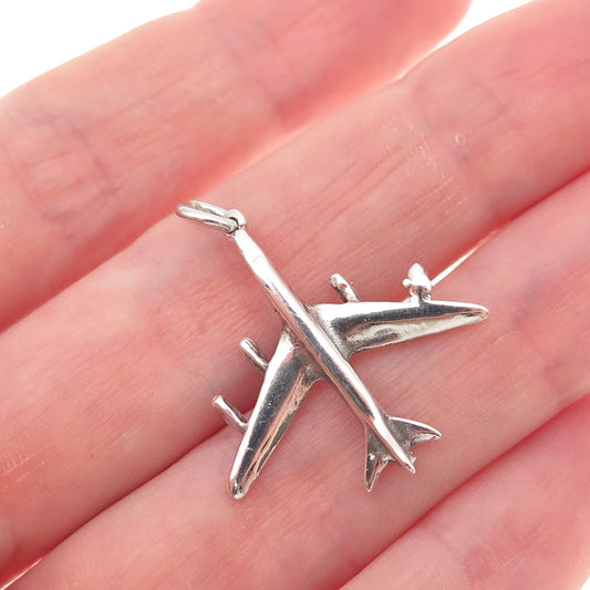 925 Sterling Silver Vintage Airplane Charm Pendant