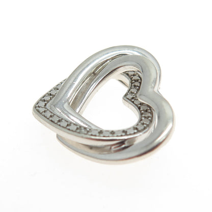 925 Sterling Silver Real Round-Cut Diamond Accent Interlocked Heart Pendant