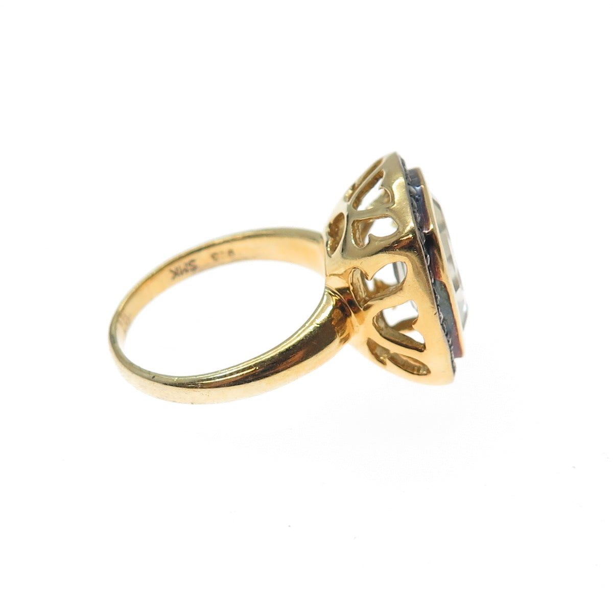 925 Sterling Silver Gold Plated Real Diamond & Green Amethyst Ring Size 6.75