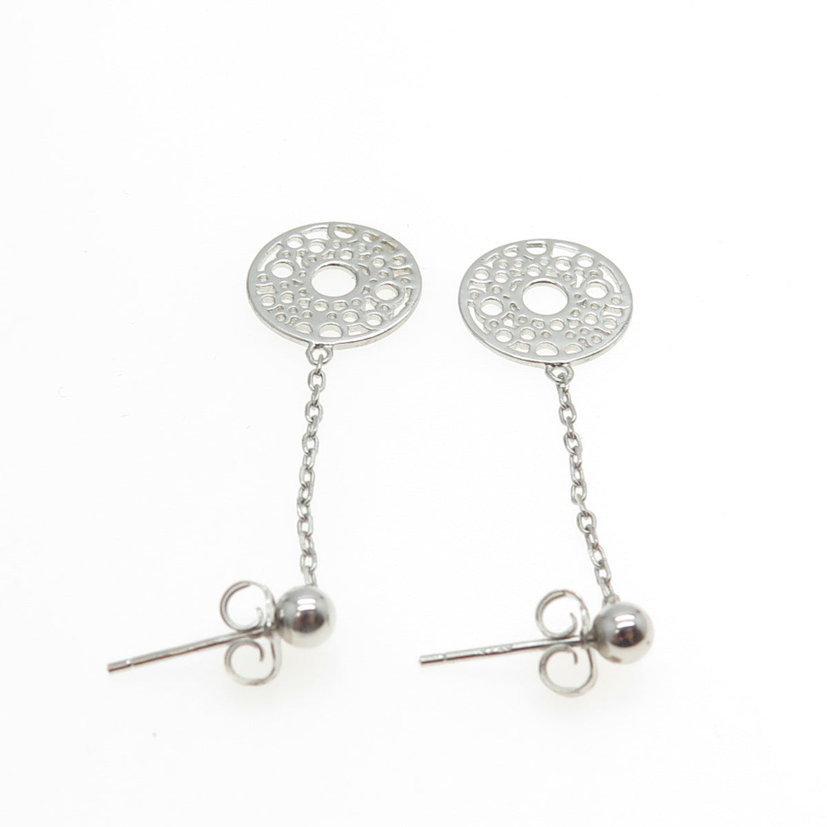 925 Sterling Silver Circle w/Chain Dangling Earrings