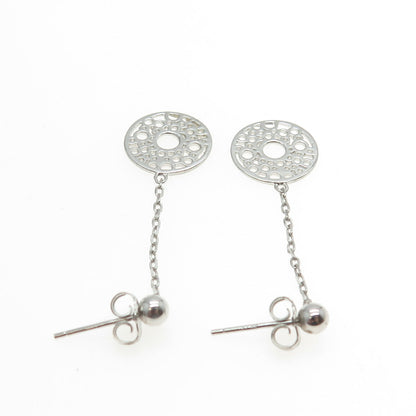925 Sterling Silver Circle w/Chain Dangling Earrings