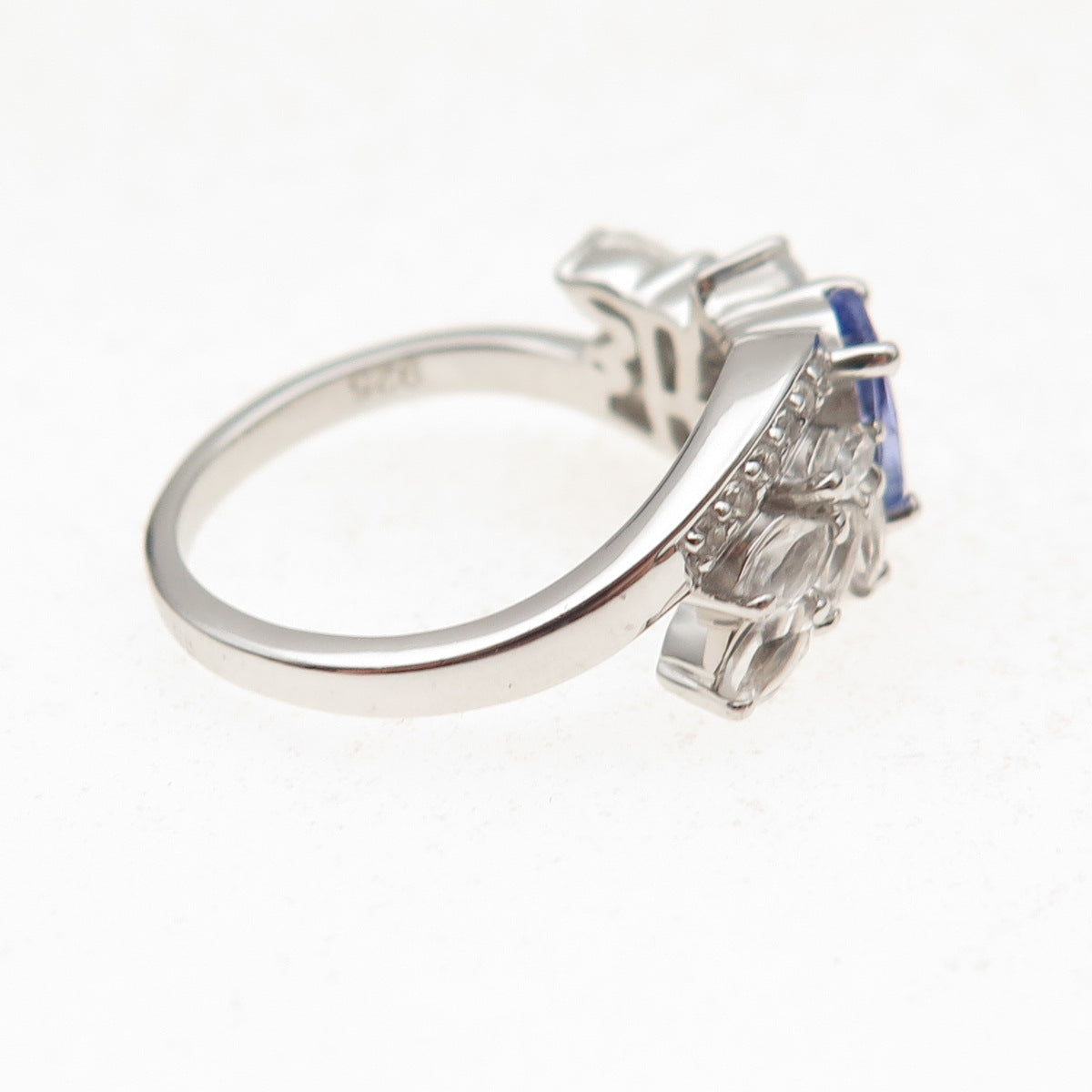 925 Sterling Silver Real Oval-Cut Tanzanite & White Topaz Ring Size 8