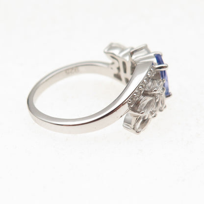 925 Sterling Silver Real Oval-Cut Tanzanite & White Topaz Ring Size 8