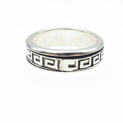 925 Sterling Silver Vintage Greek Key Oxidized Rotating Band Ring Size 12