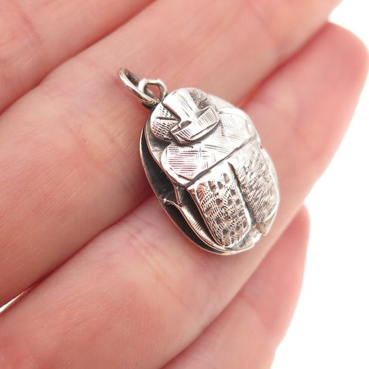 800 Silver Vintage Egyptian Scarab Oxidized Charm Pendant