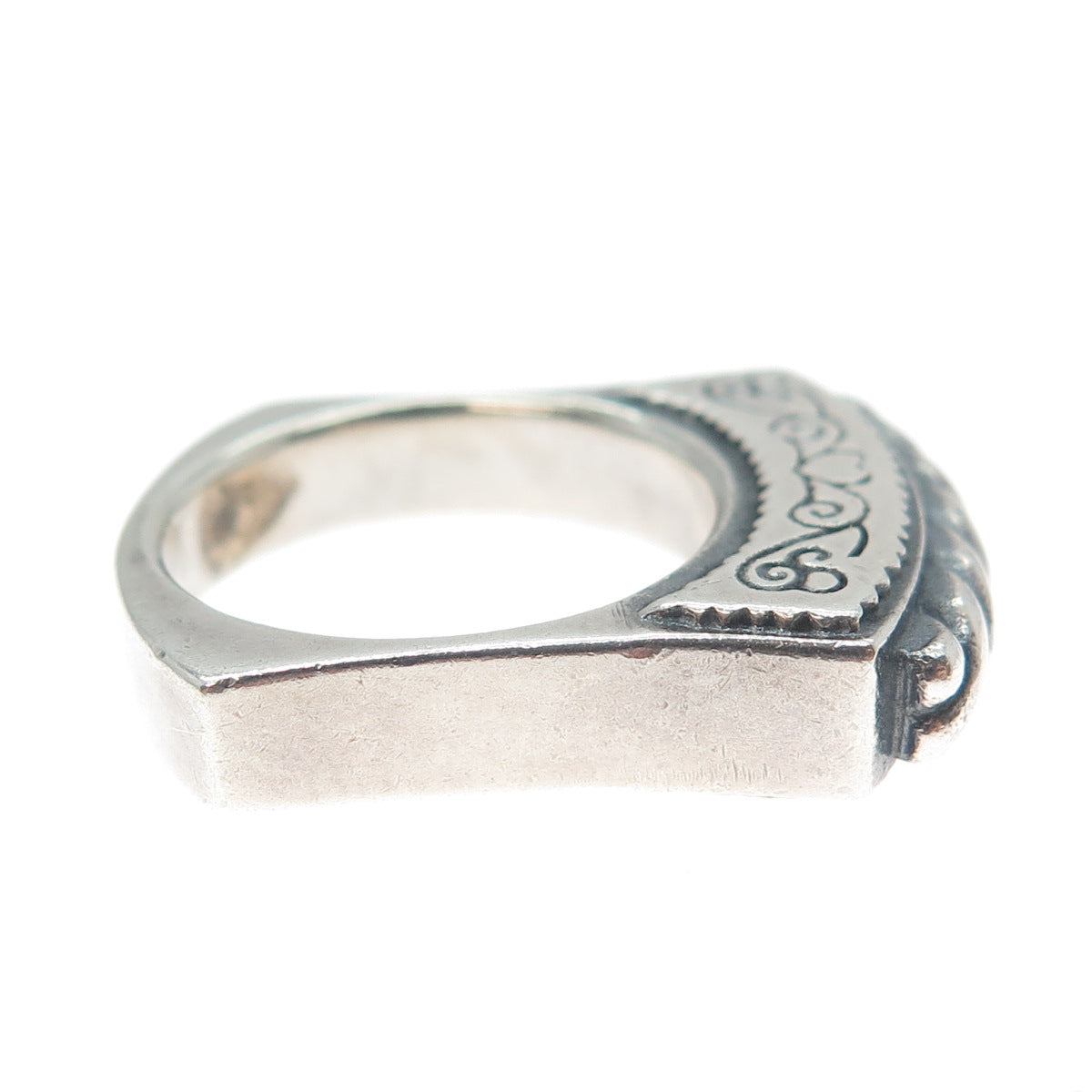 BRIGHTON 925 Sterling Silver Vintage Modernist Ribbed Oxidized Ring Size 7