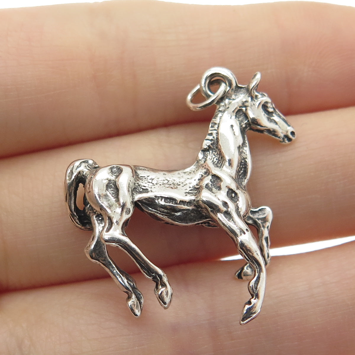 925 Sterling Silver Vintage Wild Horse Oxidized Charm Pendant