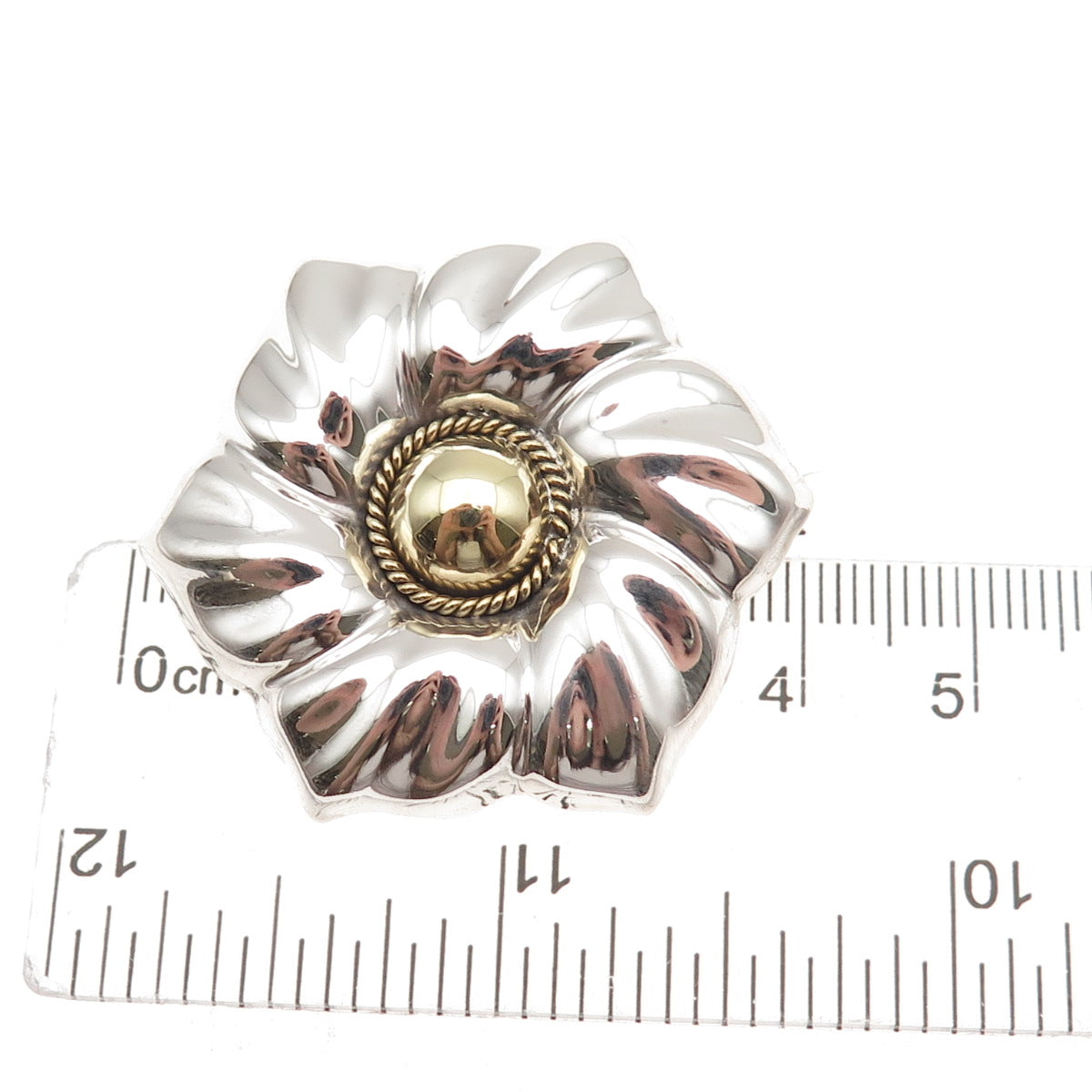 925 Sterling Silver 2-Tone Vintage Mexico Floral Oxidized Pin Brooch