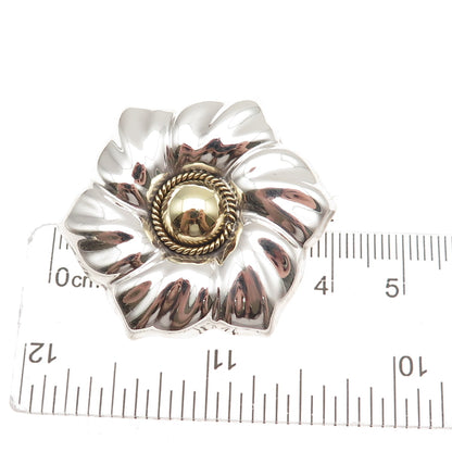 925 Sterling Silver 2-Tone Vintage Mexico Floral Oxidized Pin Brooch