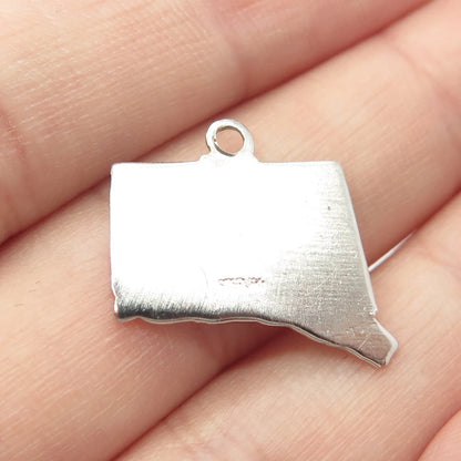 925 Sterling Silver Vintage Enamel "Connecticut" State Map Charm Pendant