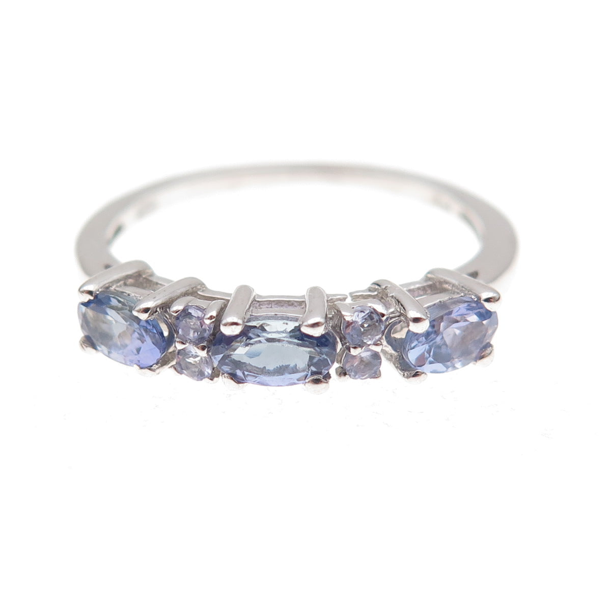 Chuck Clemency 925 Sterling Silver Real Oval & Round-Cut Tanzanite Ring Size 8