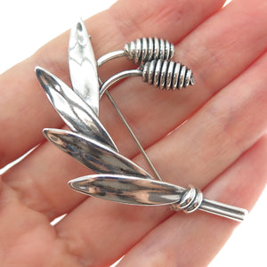 A&K Aarre & Krogh Sterling Silver Vintage Modernist Floral Oxidized Pin Brooch