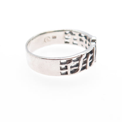 925 Sterling Silver Vintage Treble Clef Music Note Oxidized Band Ring Size 8.75