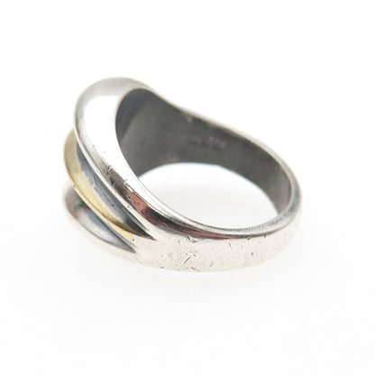 925 Sterling Silver 2-Tone Vintage Mexico Modernist Oxidized Ring Size 8.75