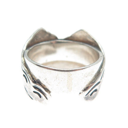 Old Pawn Sterling Silver Vintage Southwestern Mountains Oxidized Ring Size 5.5
