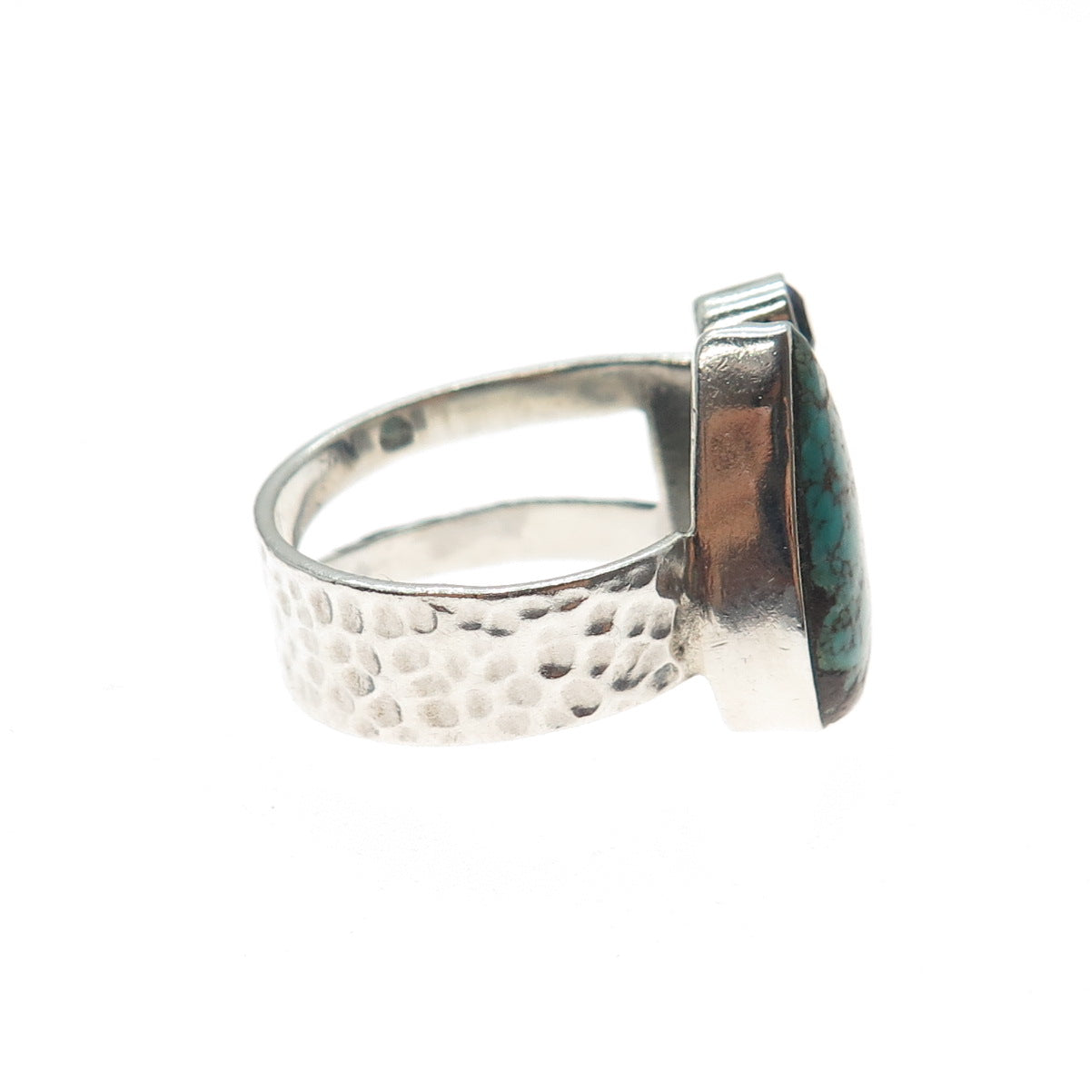 925 Sterling Silver Vintage Real Turquoise & Amethyst Modernist Ring Size 8.25