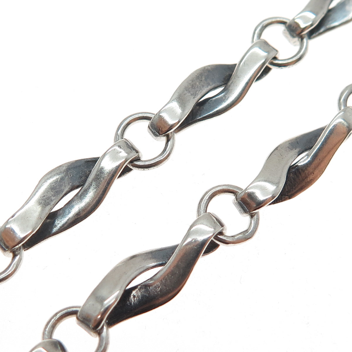 925 Sterling Silver Vintage Mexico Modernist Twisted Chain Oxidized Necklace 24"