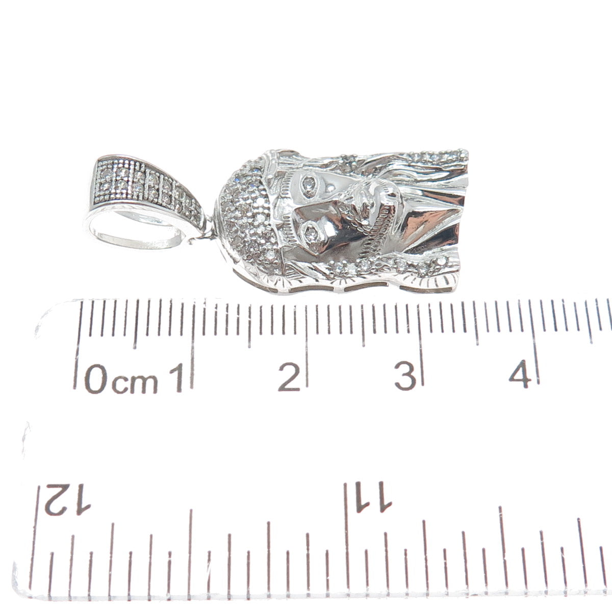 925 Sterling Silver Round-Cut Shaped C Z Jesus Religious Sparkle Pendant