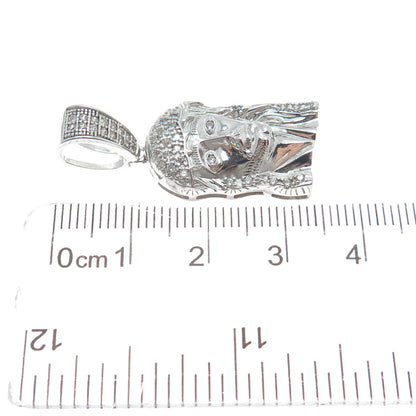 925 Sterling Silver Round-Cut Shaped C Z Jesus Religious Sparkle Pendant