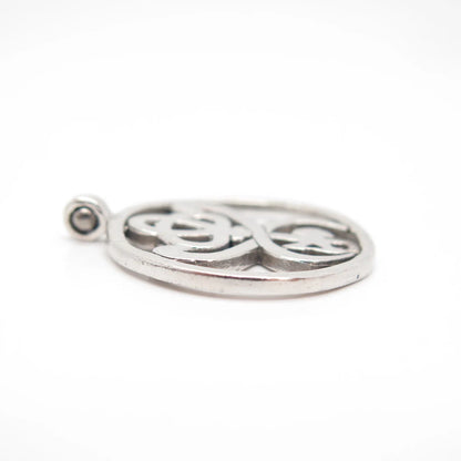 925 Sterling Silver Vintage Abstract Open Round Pendant