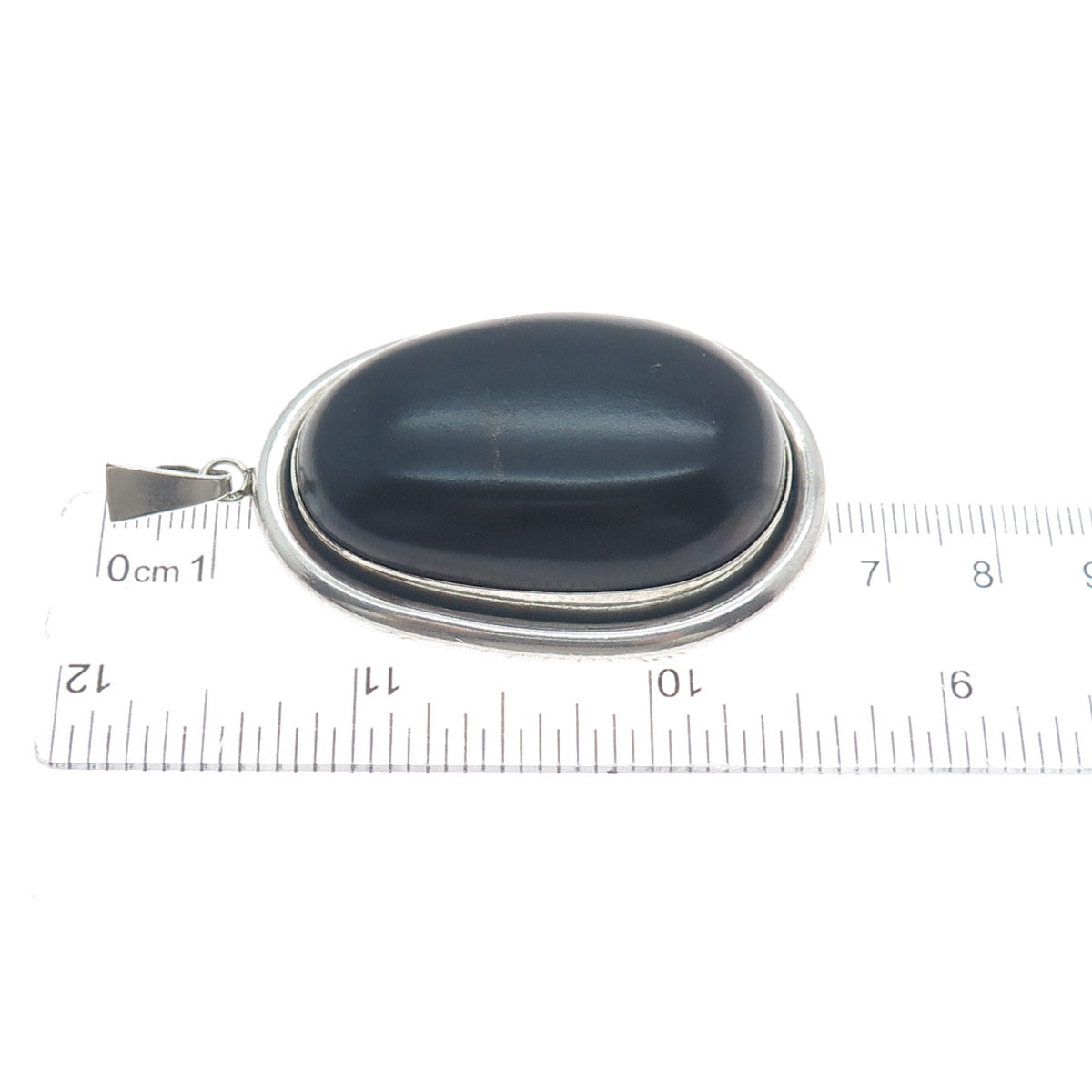925 Sterling Silver Vintage Poland Black Bakelite Gemstone Large Pendant