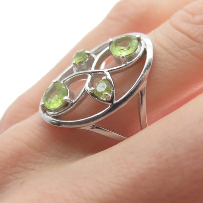 925 Sterling Silver Vintage Round-Cut Peridot Gem Cross Oval Ring Size 9.25