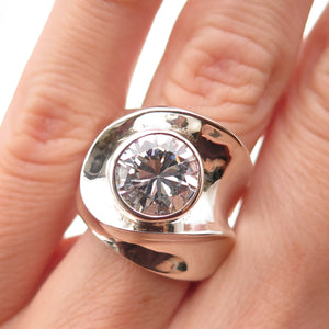 925 Sterling Silver Vintage Round-Cut C Z Modernist Oxidized Ring Size 6.25