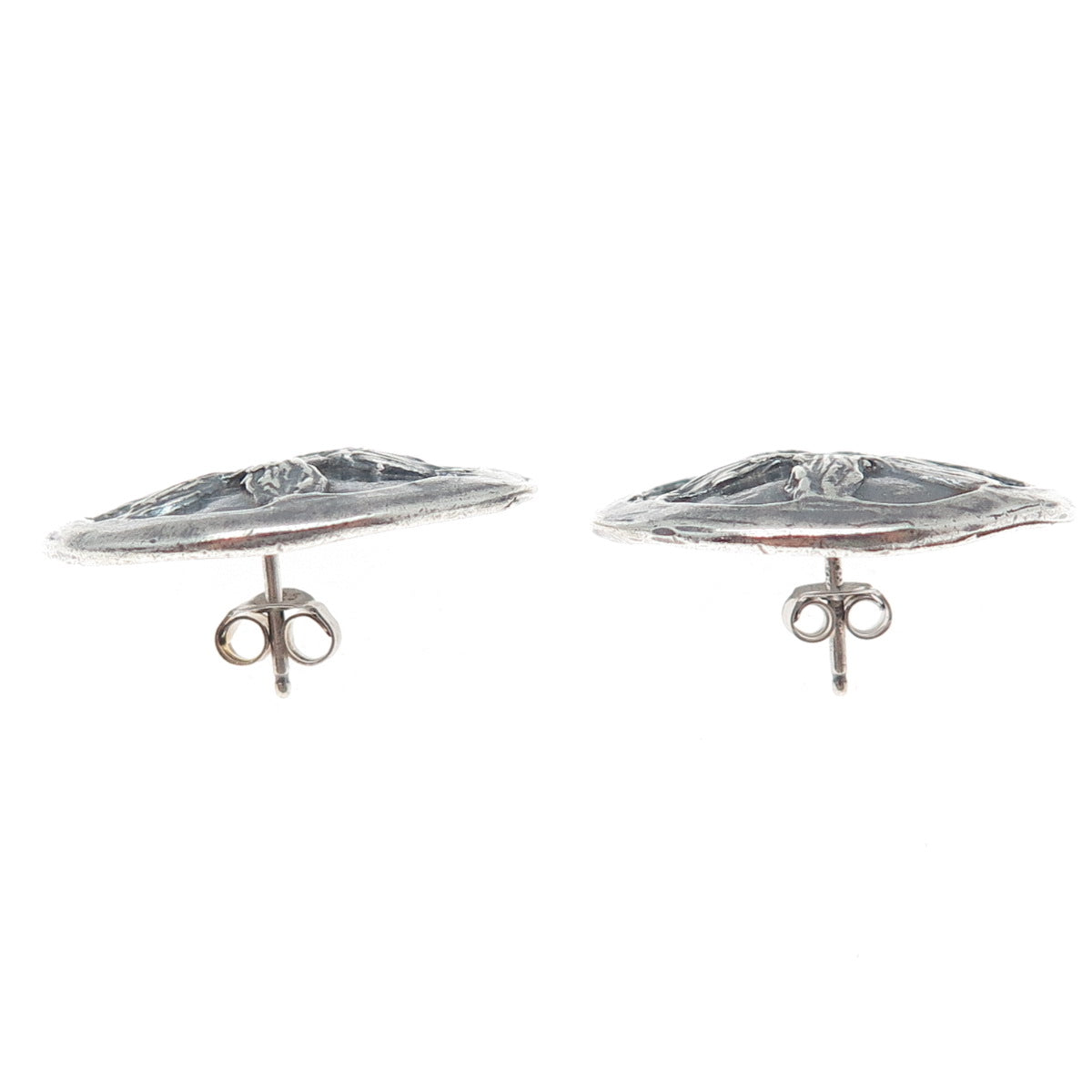 925 Sterling Silver Vintage Modernist Flower Disc Oxidized Earrings