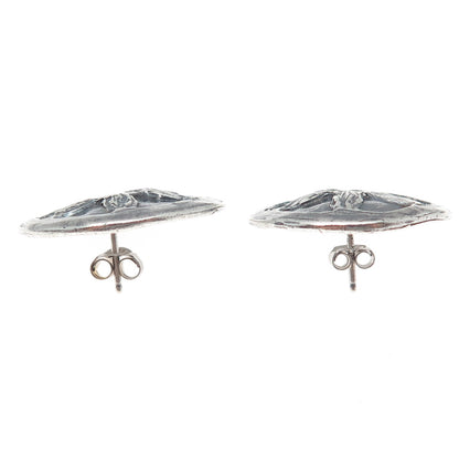 925 Sterling Silver Vintage Modernist Flower Disc Oxidized Earrings