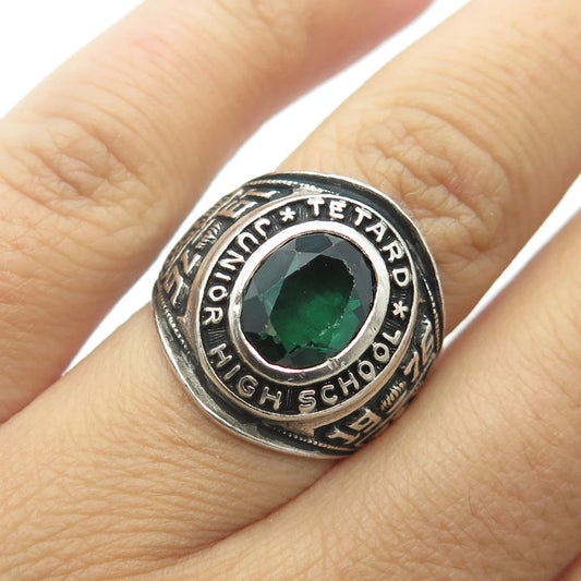 925 Sterling Silver Vintage 1976 Glass Tetard Junior High School Ring Size 6.25