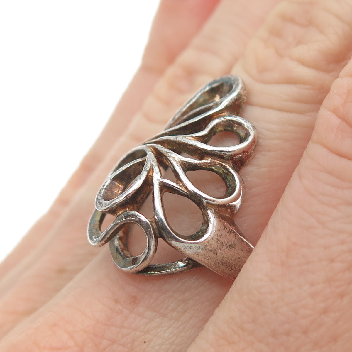 TOMMY LONG 925 Sterling Silver Vintage Modernist Wavy Ring Size 7.75