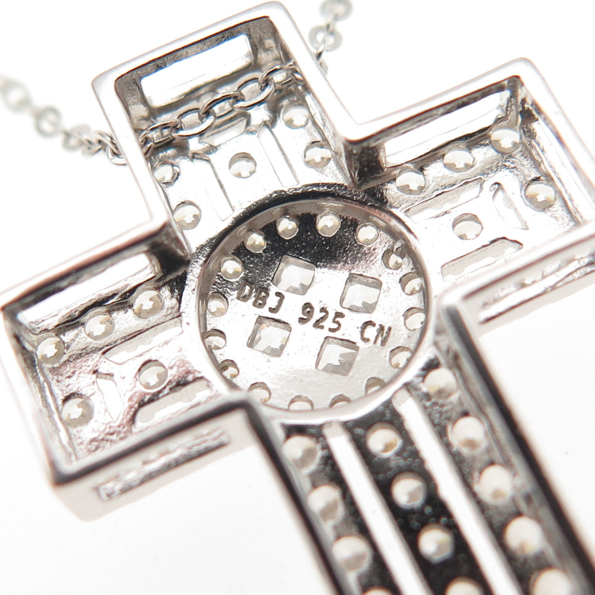 DBJ Dee Berkle 925 Sterling Silver C Z Cross Cable Chain Necklace 16-18"