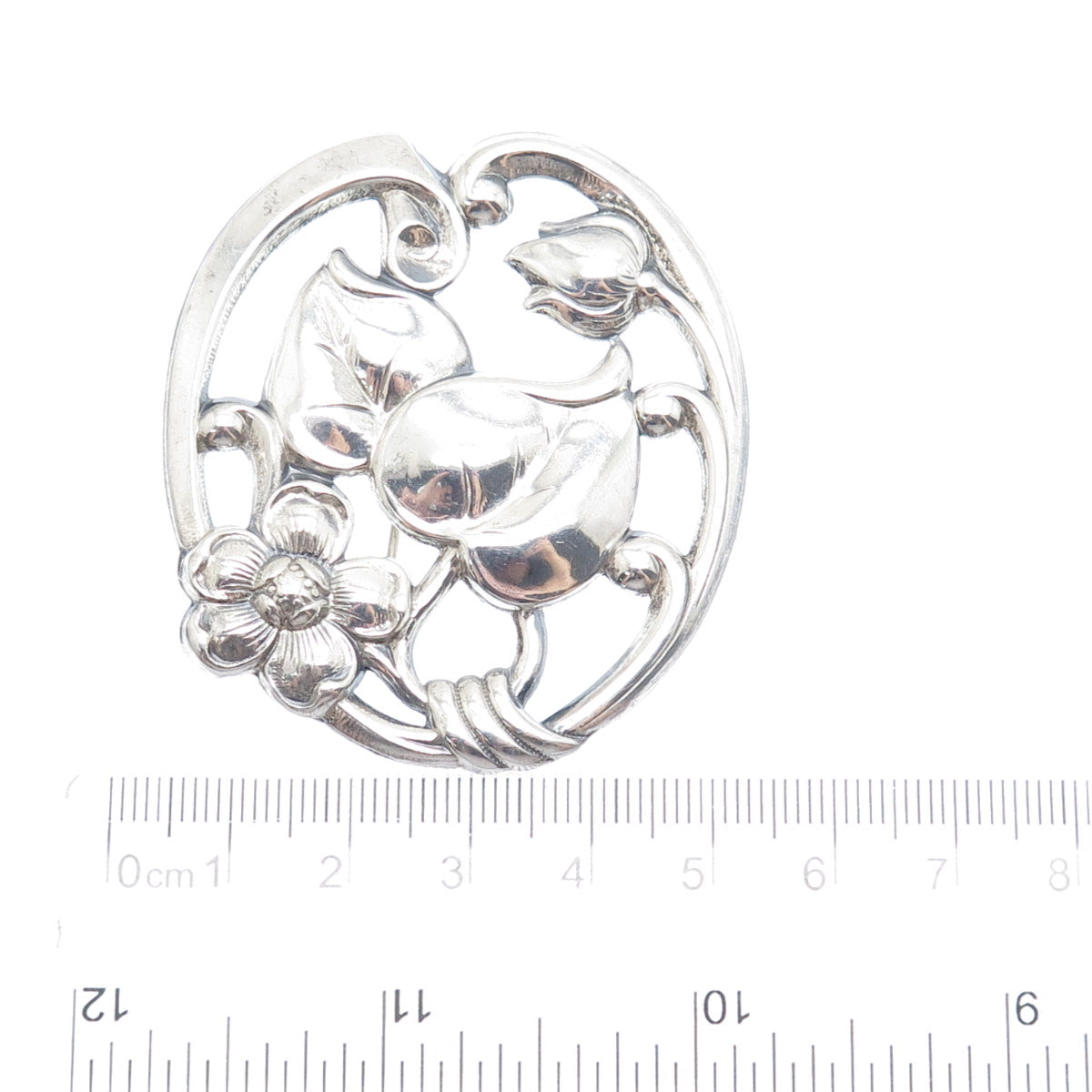 SILVERMAN BROTHERS 925 Sterling Silver Antique Art Deco Flower Pin Brooch