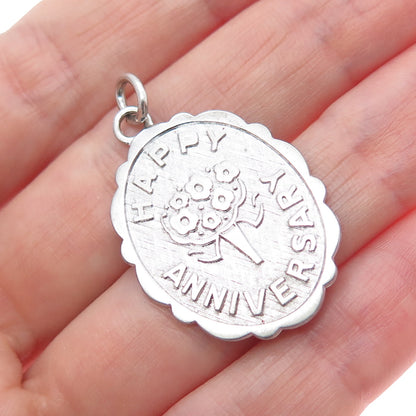 LAMODE 925 Sterling Silver Vintage Happy Anniversary Charm Pendant