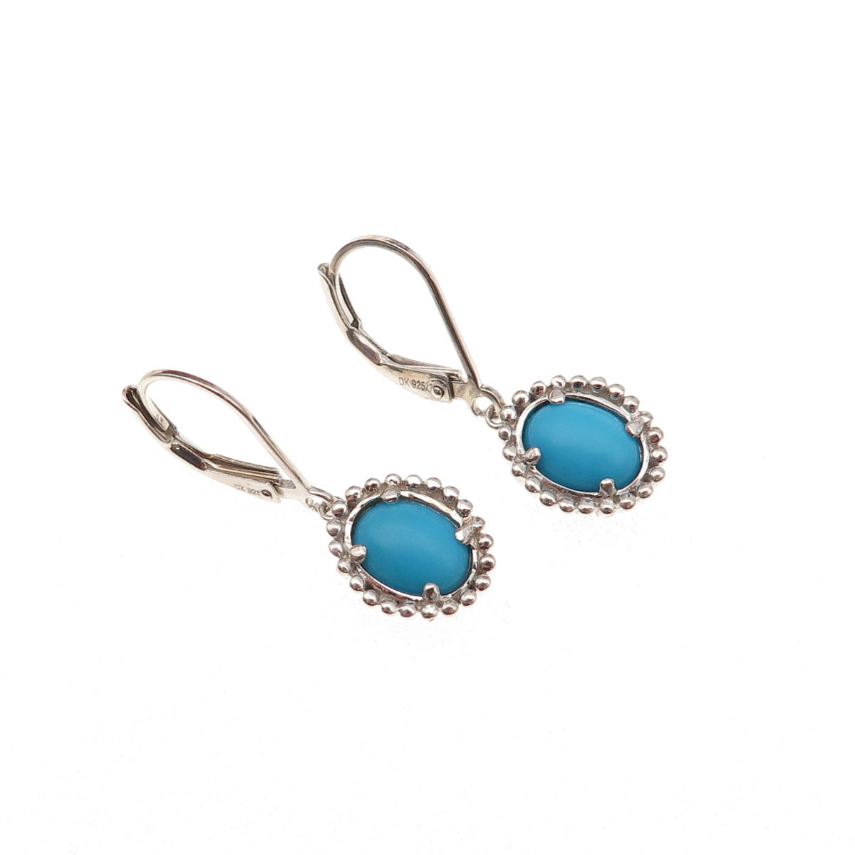 925 Sterling Silver Real Sleeping Beauty Turquoise Floral Dangle Earrings